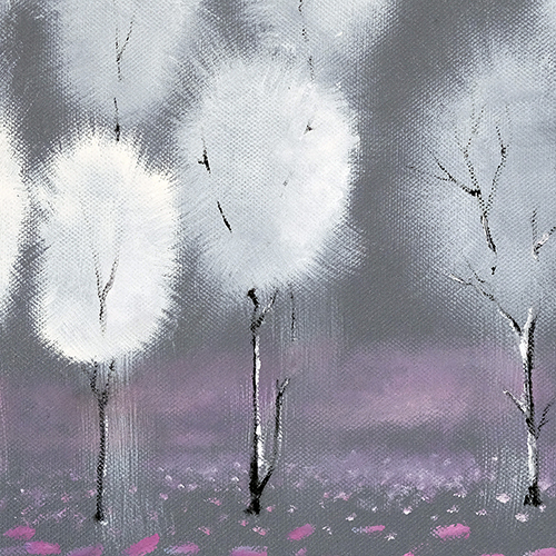 pink fog  winter landscape  white trees  birches  grey  Marta Konieczny  30x60 cm